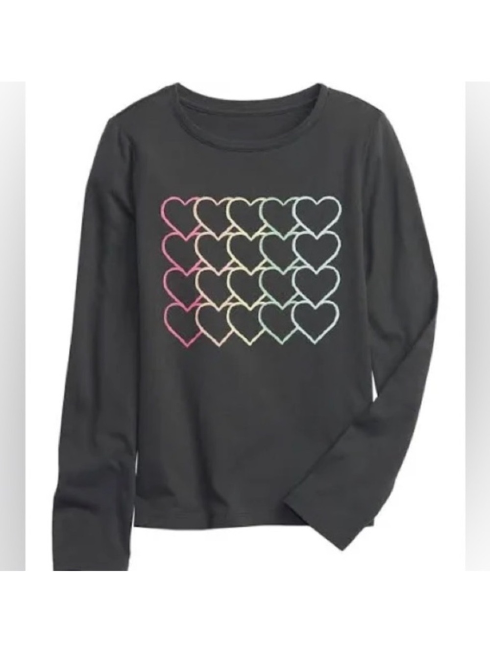 4/$25 Gap kids Heart Graphic Long Sleeve T-Shirt Girls Size Large Gray Pink